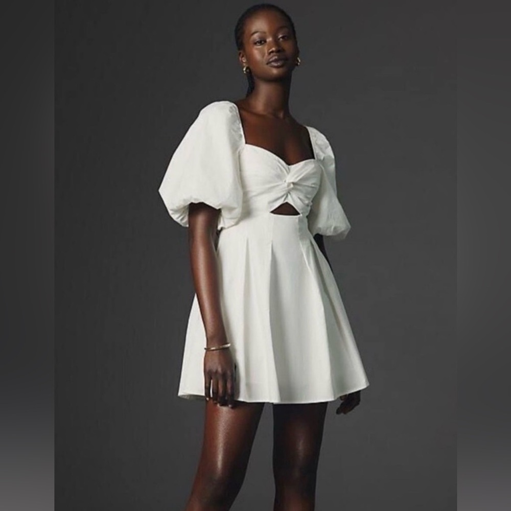 Moon River White Puff Sleeve Dress Medium